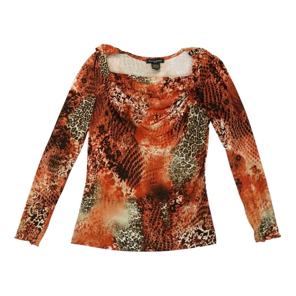 Susan Lawrence Women's Blouse Size PS Petites Animal Print Long Sleeve
